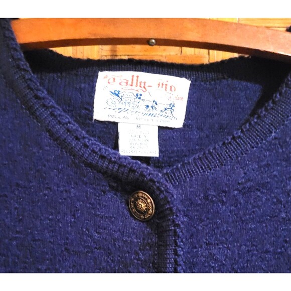 Vintage BOILED 100% WOOL Tally-Ho Sweater Womens M Navy Blue Cardigan 90s 80s - Picture 3 of 5